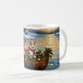 Corgi Christmas Boat Holiday コーヒーマグカップ (正面右)