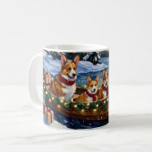 Corgi Christmas Boat Holiday コーヒーマグカップ (正面左)