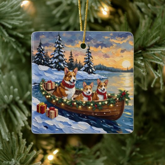 Corgi Christmas Boat Holiday セラミックオーナメント (ツリー)