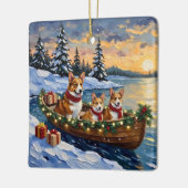 Corgi Christmas Boat Holiday セラミックオーナメント (左)