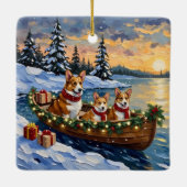 Corgi Christmas Boat Holiday セラミックオーナメント (裏面)