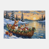 Corgi Christmas Boat Holiday ドアマット (正面)