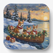 Corgi Christmas Boat Holiday ペーパープレート (正面)