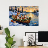 Corgi Christmas Boat Holiday ポスター (ホームオフィス)