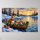 Corgi Christmas Boat Holiday ポスター (正面)