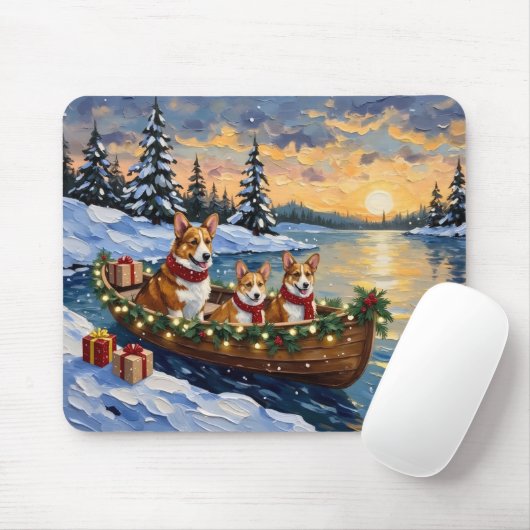 Corgi Christmas Boat Holiday マウスパッド (マウス)