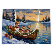 Corgi Christmas Boat Holiday ラージペーパーバッグ (正面)