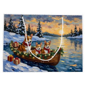 Corgi Christmas Boat Holiday ラージペーパーバッグ (裏面)