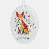 Corgi Christmas Chaos Funny Dog Ornament ガラスオーナメント (正面左)