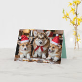 Corgi Christmas Cookie Card カード (黄色い花)