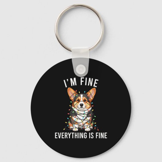 Corgi Christmas I'm Fine Everything Is Fine キーホルダー (正面)