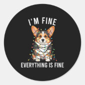 Corgi Christmas I'm Fine Everything Is Fine ラウンドシール (正面)