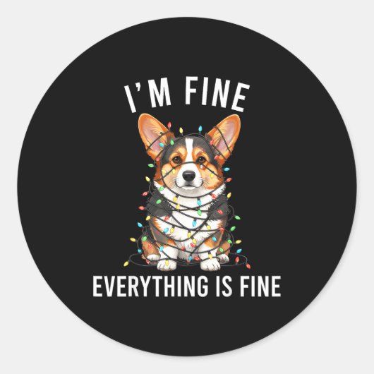 Corgi Christmas I'm Fine Everything Is Fine ラウンドシール (正面)