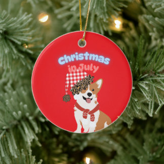 Corgi Christmas in July Ornament セラミックオーナメント