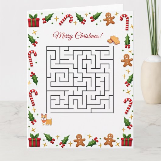 Corgi Christmas Maze Puzzle Holiday カード (正面)