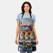 Corgi Christmas Red Truck Holiday エプロン (着用した状態)