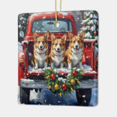 Corgi Christmas Red Truck Holiday セラミックオーナメント (左)