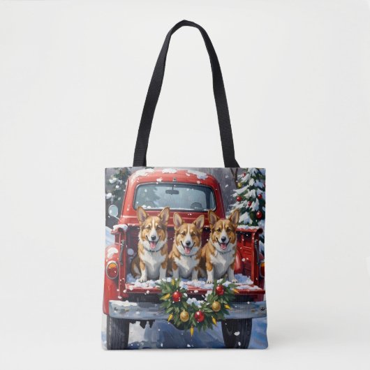 Corgi Christmas Red Truck Holiday トートバッグ (正面)