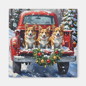 Corgi Christmas Red Truck Holiday マグネット (正面)