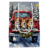 Corgi Christmas Red Truck Holiday ミディアムペーパーバッグ (裏面)