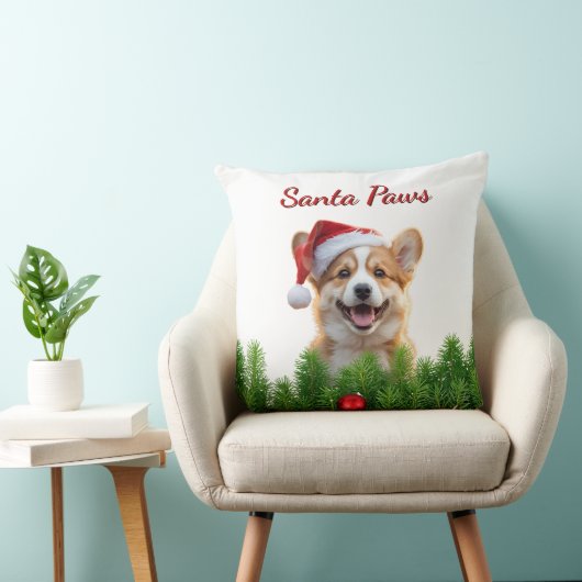Corgi Christmas Throw Pillow – Santa Paws Design クッション (椅子)