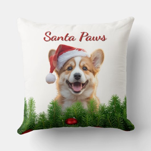 Corgi Christmas Throw Pillow – Santa Paws Design クッション (裏面)