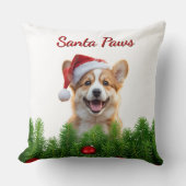 Corgi Christmas Throw Pillow – Santa Paws Design クッション (正面)