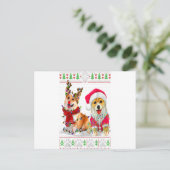 Corgi Christmas Tree Lights Santa Hat Pajama Ugly ポストカード (スタンド正面)