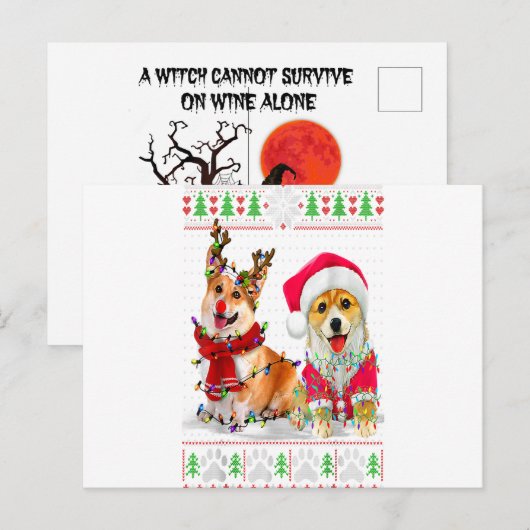 Corgi Christmas Tree Lights Santa Hat Pajama Ugly ポストカード (正面/裏面)