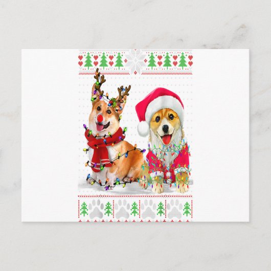 Corgi Christmas Tree Lights Santa Hat Pajama Ugly ポストカード (正面)