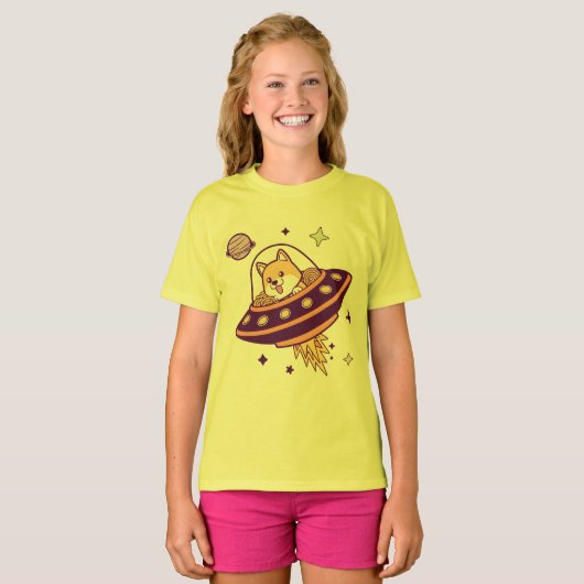 Corgi Commander and the Ramen Rocket Tシャツ (正面フル)