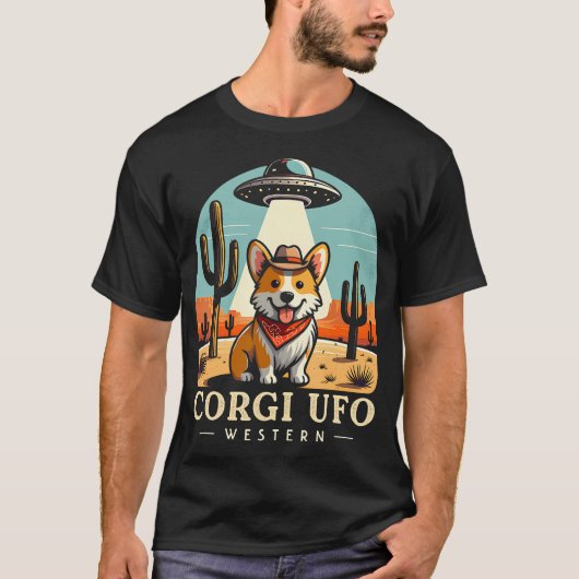 Corgi Cowboy Ufo Funny Western Alien Tシャツ (正面)