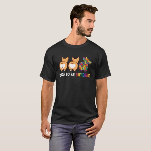 Corgi Dare To Be Different Autism Awareness Tシャツ (正面フル)