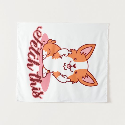 Corgi Dogおもしろい中指で取り出す タペストリー (正面(横))