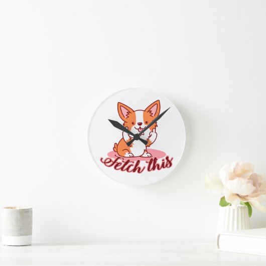Corgi Dogおもしろい中指で取り出す ラウンド壁時計 (ホーム)