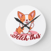 Corgi Dogおもしろい中指で取り出す ラウンド壁時計 (正面)