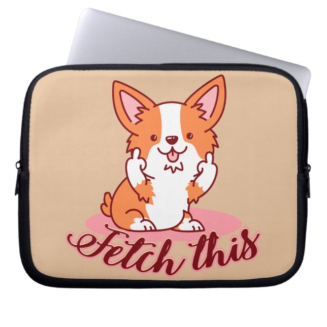 Corgi Dogおもしろい中指で取り出す ラップトップスリーブ (正面)
