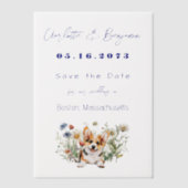 Corgi DogとWilflowers Save the Date ベラム紙招待状 (正面)