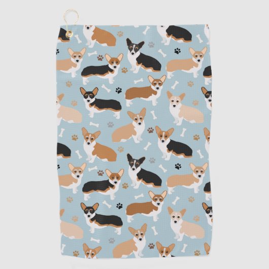 Corgi Dogの手と骨 ゴルフタオル (正面)