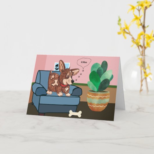 Corgi Dogの母ユーモアのある母の日のカード カード (黄色い花)