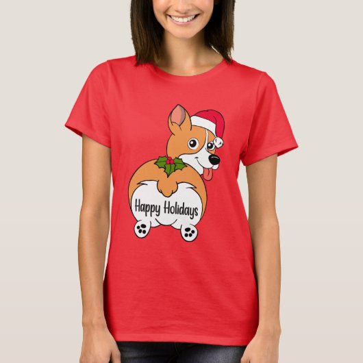 Corgi DogクリスマスTシャツ Tシャツ (正面)