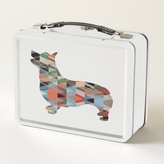 Corgi Dog幾何学的パターンシルエットプレイド メタルランチボックス (裏面)