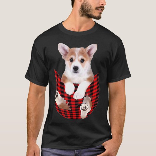 Corgi Dog Big In Pocket Idea Dad Mom Tシャツ (正面)
