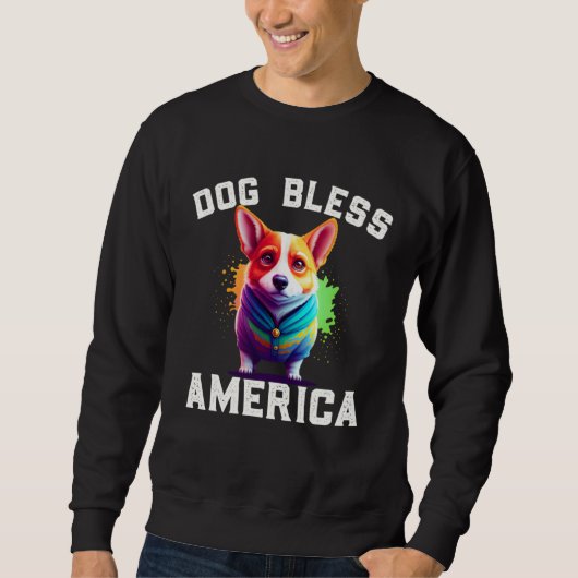 Corgi Dog Bless America 4th of July  Party スウェットシャツ (正面)