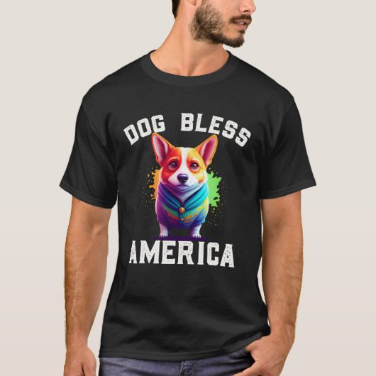 Corgi Dog Bless America 4th of July Party Tシャツ (正面)