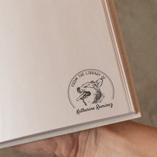 Corgi Dog Bookの図書館から ラバースタンプ