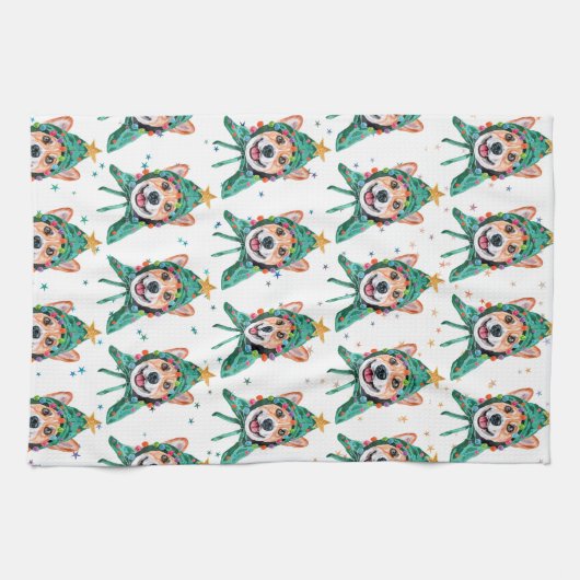 Corgi Dog Breed Christmas キッチンタオル (横)