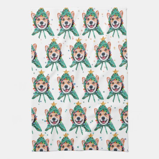 Corgi Dog Breed Christmas キッチンタオル (縦)