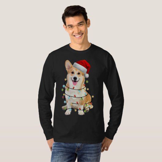 Corgi Dog Christmas Light Tシャツ (正面フル)