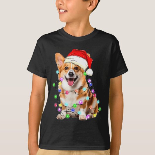 Corgi Dog Christmas Lights Pajama Funny  Tシャツ (正面)